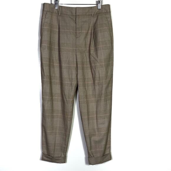 Banana Republic Tan Plaid Tapered Cuffed Trousers 10 NWT - Picture 2 of 11